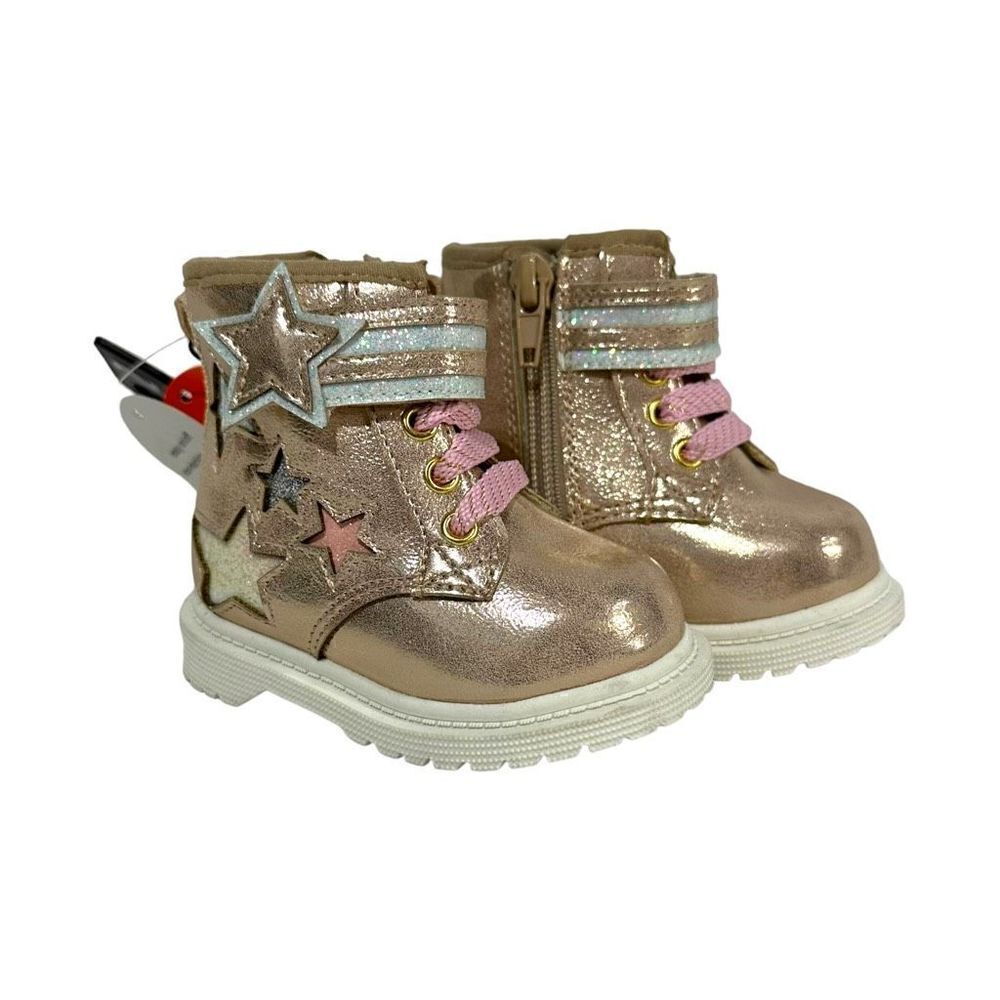 Wonder Nation Girls Pink Metallic Glitter Lace-Up Star Appliques Boots Size 2